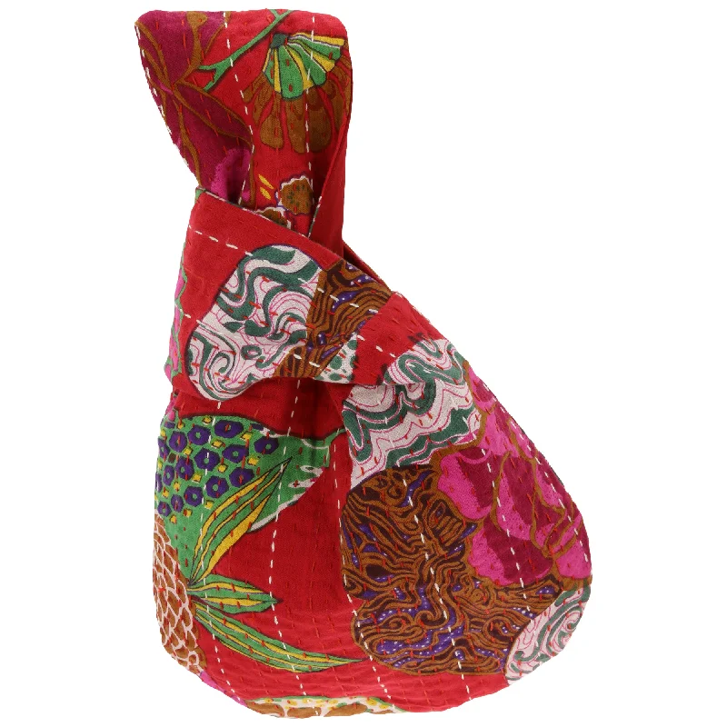 Keychains with bold colors-Hand Stitched Kantha Wristlet