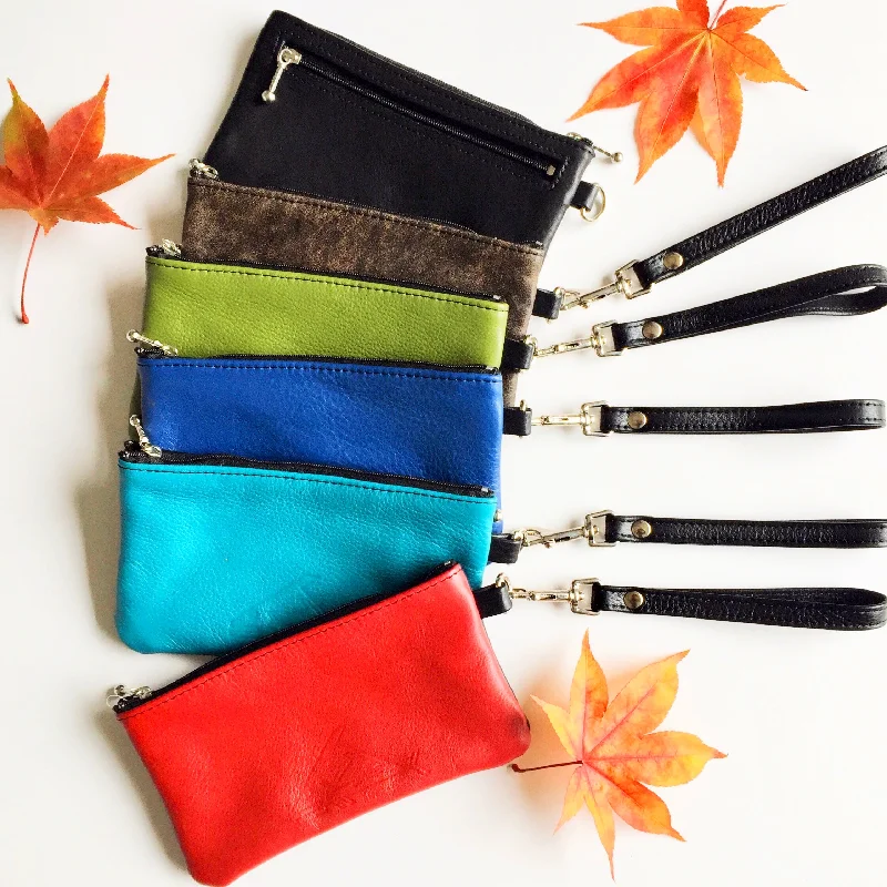 Backpack with bonus space-7” Wristlet With Detachable Handle - Soft Leather Wrist Wallet