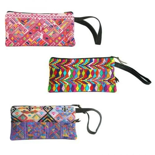 Wallets with premium leather-Upcycled Huipil Wristlet