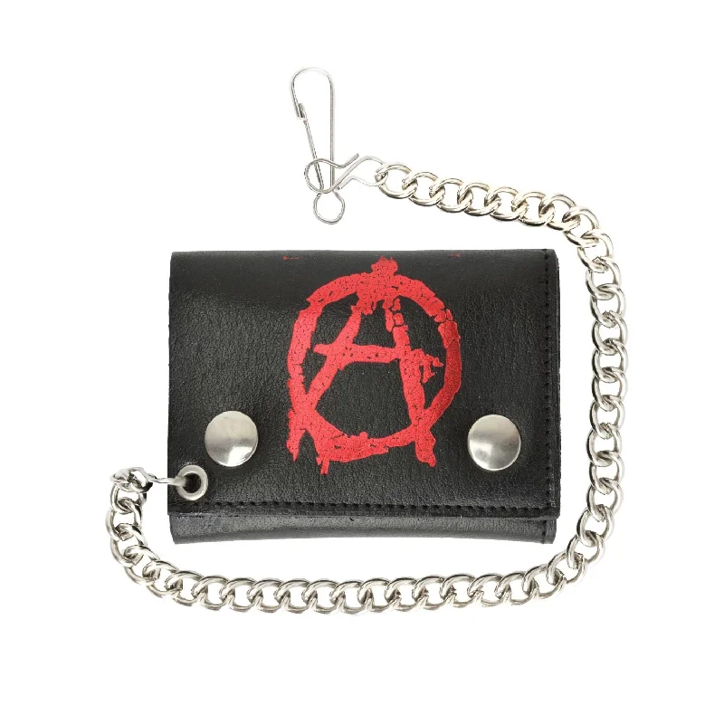 Backpack with hidden storage-Leather Chain Wallet Red Anarchism