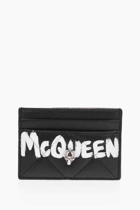 Wallets with bifold styles-Alexander Mcqueen Quilted Leather Card Holder With Printed Logo