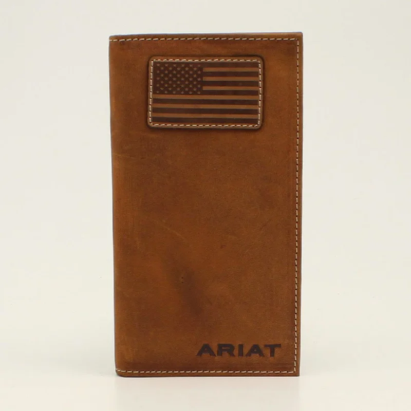 Backpack foldable travel-Ariat Flag Patch Brown Rodeo Wallet