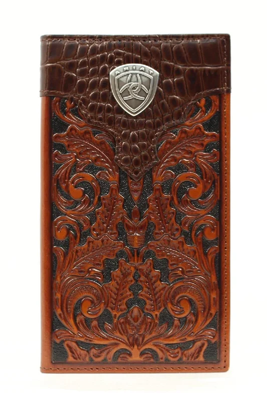 Backpack cool stitching-Ariat Floral Embossed Oak Rodeo Wallet