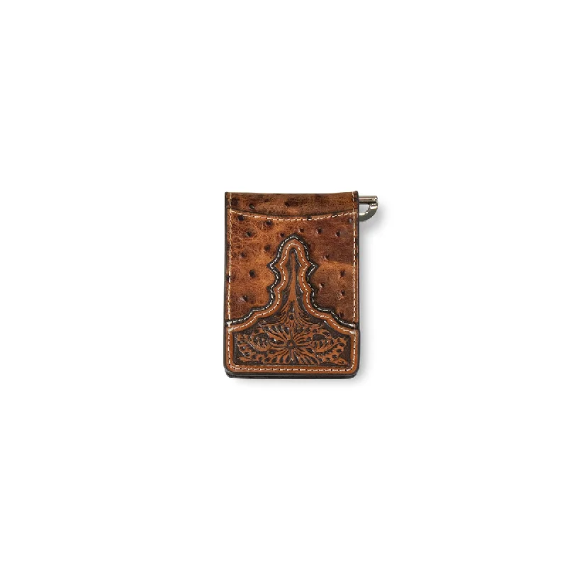 Backpack for camp gear-Ariat Ostrich Floral Embossed Money Clip