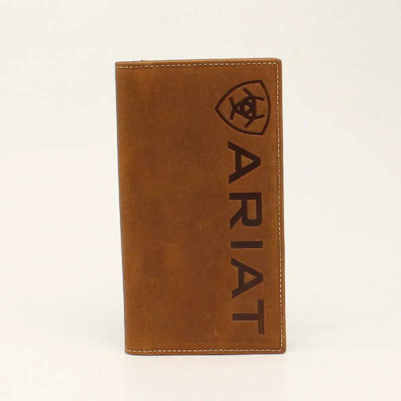 Backpack with hidden pockets-Ariat Vertical Logo Brown Rodeo Wallet