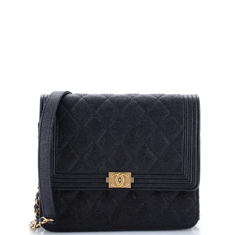 Wallets with chic pockets-Boy Square Wallet on Chain Quilted Caviar