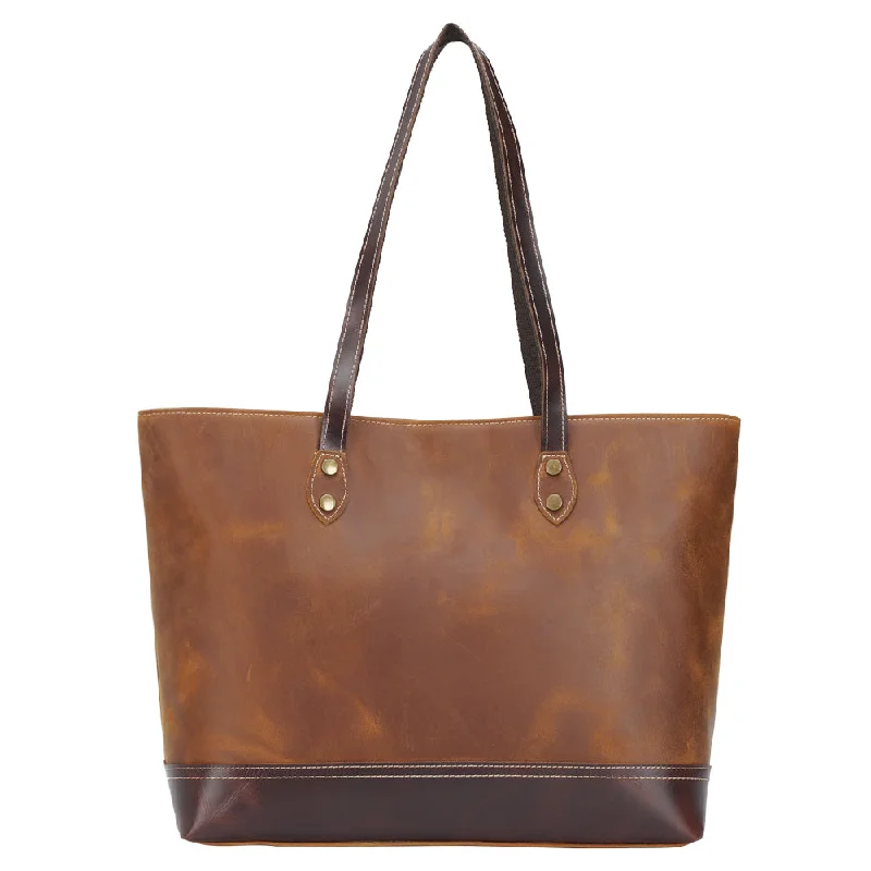 Keychains with bold straps-Brown Vintage Top-Grain Leather Tote for Women