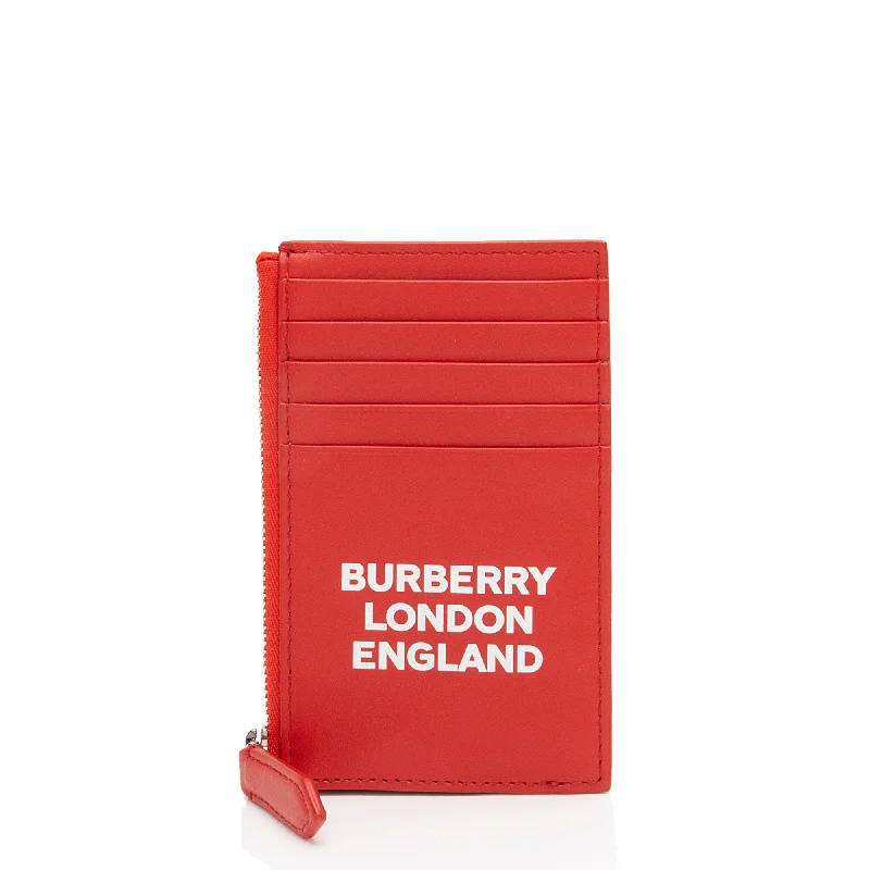 Wallets with large capacities-Burberry Leather Logo Alwyn Zip Card Case