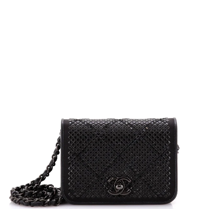 Wallets for student flaps-CC Flap Card Holder on Chain Strass Embellished Satin Mini