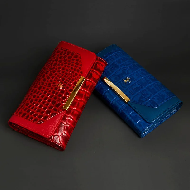 Wallets with loud pockets-Celia Ladies Wallet | Leather Wallet for Women | 100% Genuine Leather | Color: Red & Blue