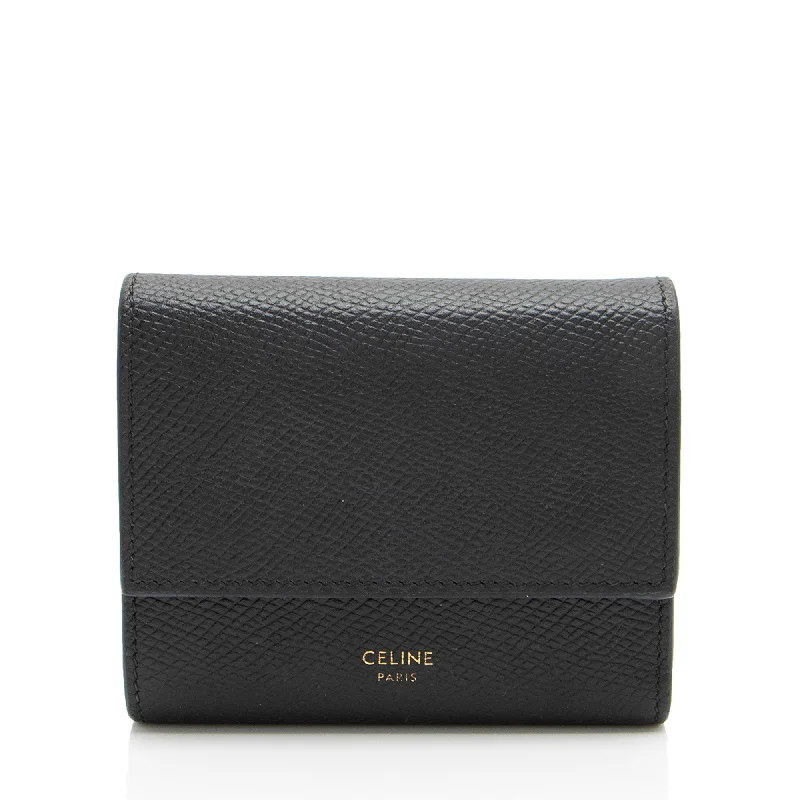 Keychains with quirky shapes-Celine Grained Calfskin Trifold Small Wallet