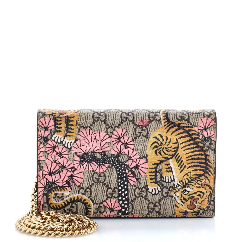 Keychains with stylish tags-Chain Wallet Bengal Print GG Coated Canvas