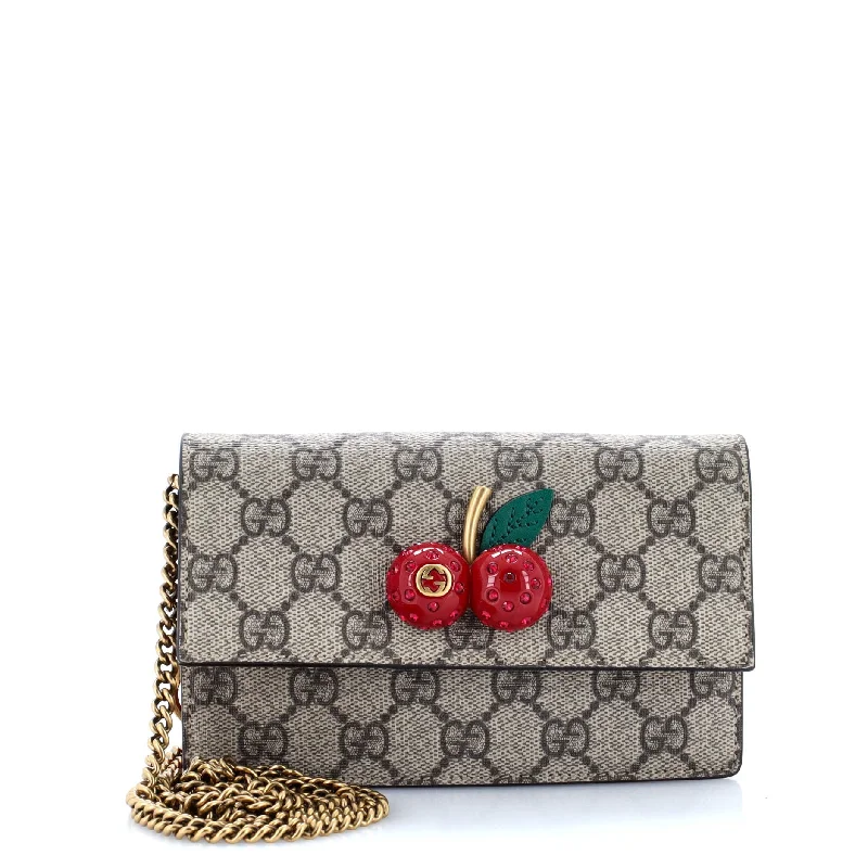 Wallets with chic pockets-Cherries Wallet on Chain GG Coated Canvas Mini