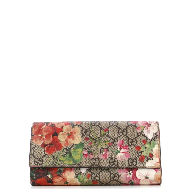 Keychains with sleek straps-Continental Wallet Blooms Print GG Coated Canvas