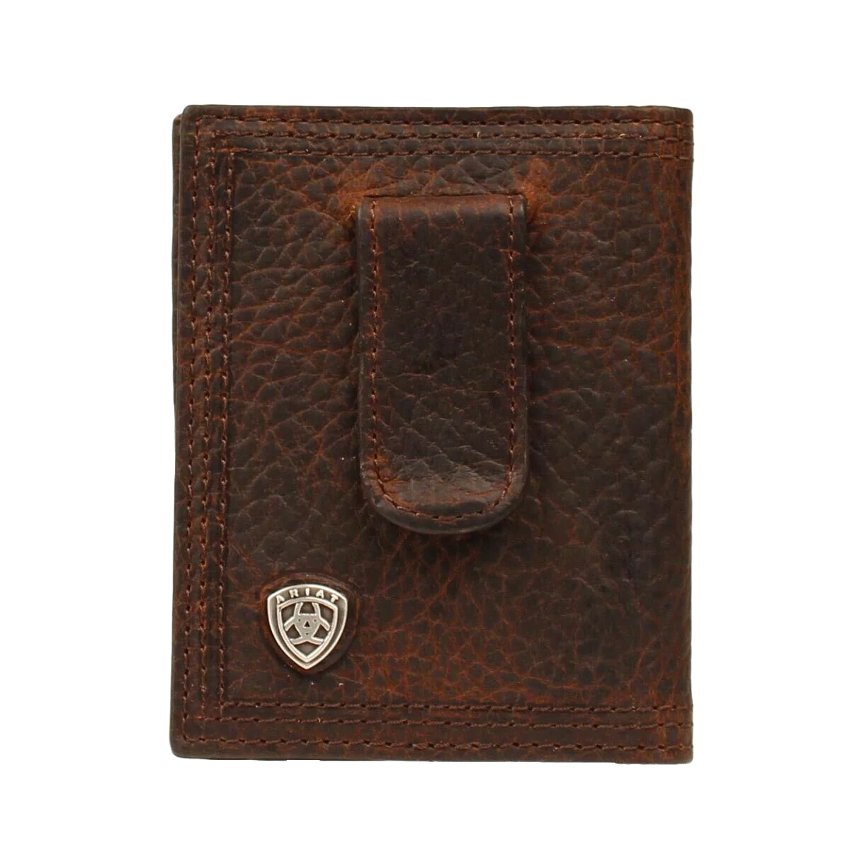 Backpack tough leather-Ariat Men's Dark Brown Front Pocket Money Clip Bifold Wallet