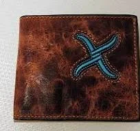 Backpack for weekend escapes-Twisted X Distressed Tooled Bi-Fold Wallet with Turquoise Logo