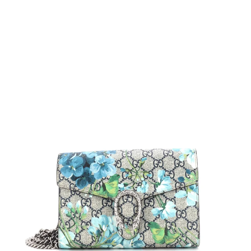 Keychains with wooden tags-Dionysus Chain Wallet Blooms Print GG Coated Canvas Long