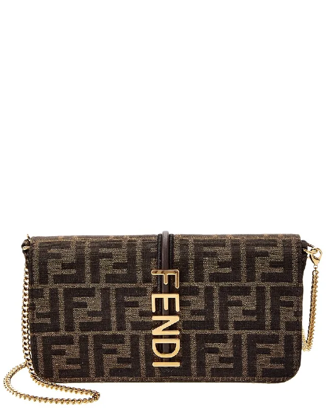 Wallets with luxury flaps-FENDI Fendigraphy FF Canvas & Leather Wallet On Chain