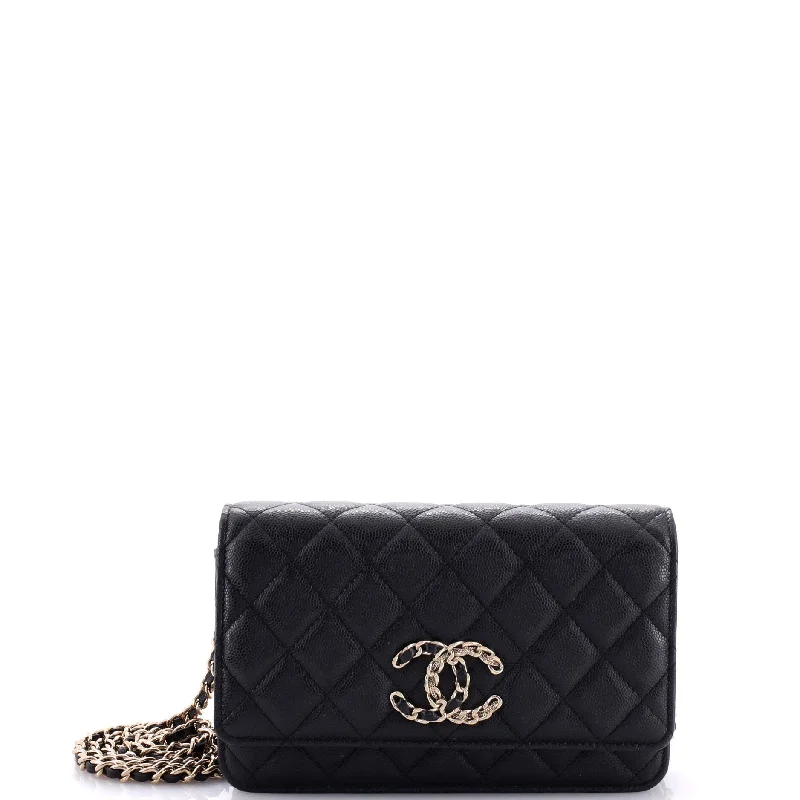 Wallets with bold logos-French New Wave Wallet on Chain Quilted Caviar