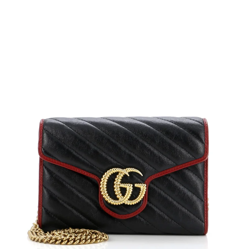 Wallets with winter styles-GG Marmont Chain Wallet Diagonal Quilted Leather Mini