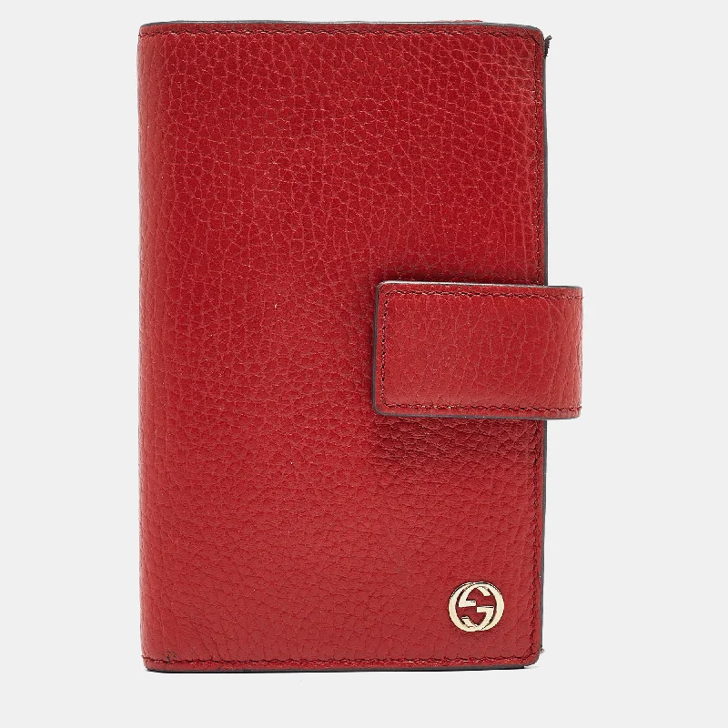 Keychains with fabric straps-Gucci Red Leather Interlocking G Trifold Wallet