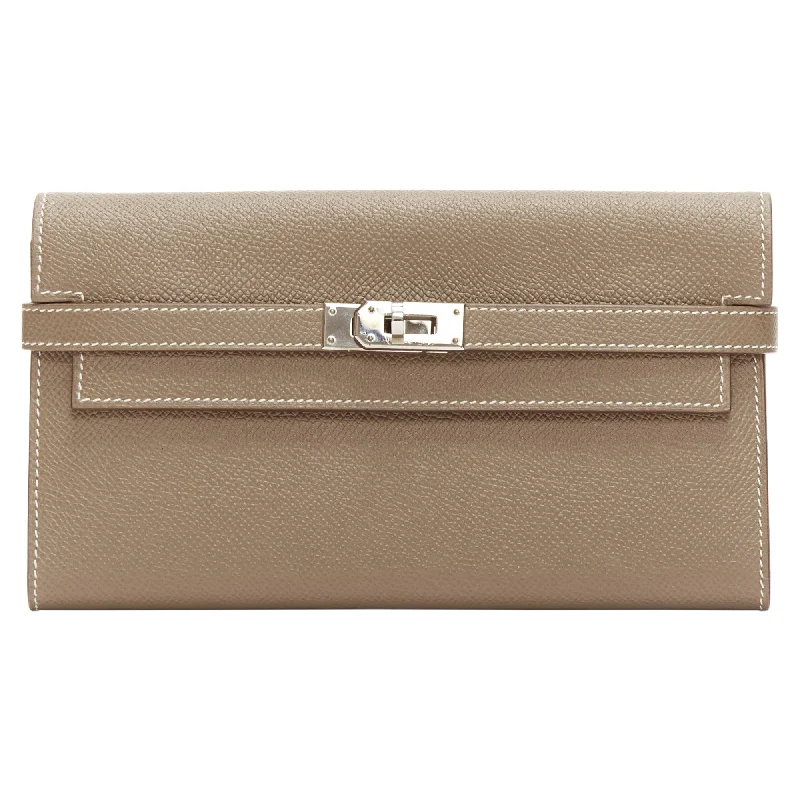 Wallets with velcro flaps-Hermes Kelly Longue Togo Leather Silver Turnlock Flap Long Wallet