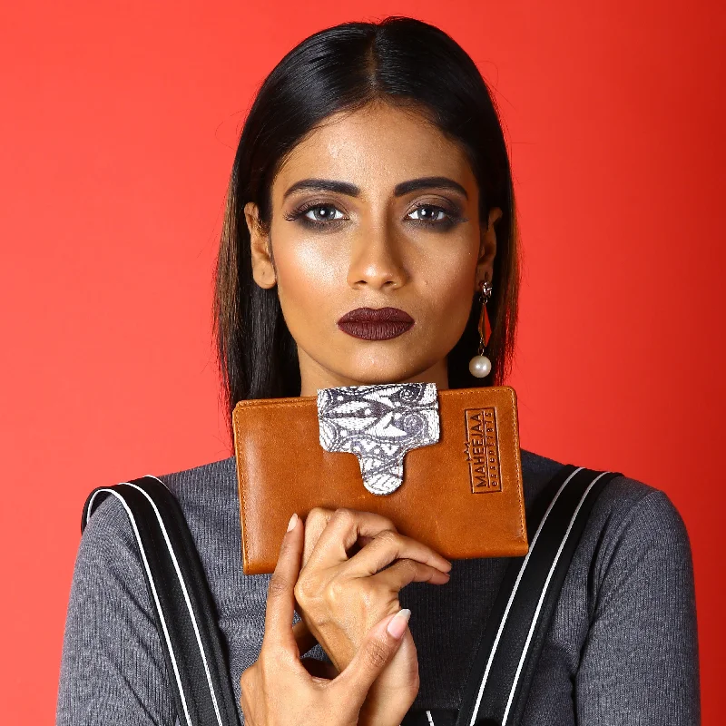 Wallets with tight slots-Maheejaa Genuine Leather-Kantha Women's Traveller Wallet - Tan