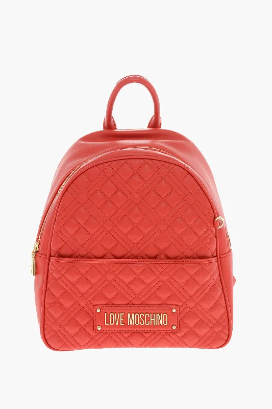 Keychains with colorful cords-Moschino Love Quilted Faux Leather Backpack With Matched Pouch