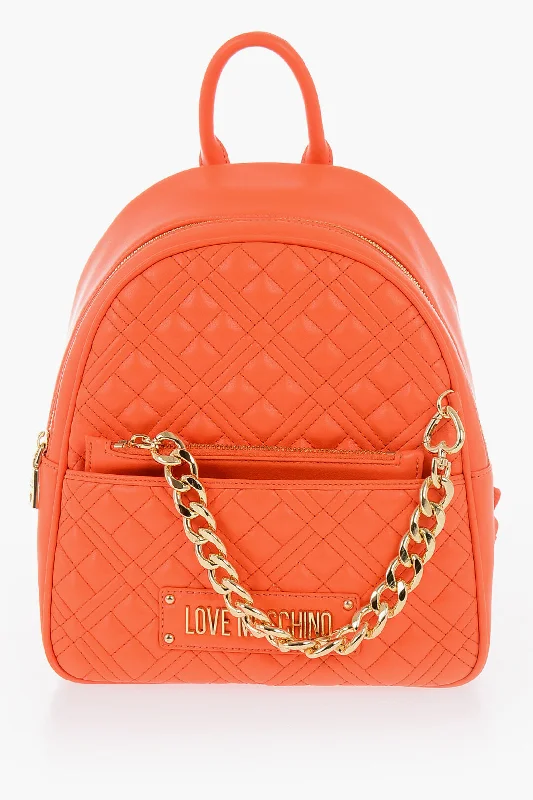 Keychains with fun hooks-Moschino Love Quilted Faux Leather Backpack With Matched Pouch