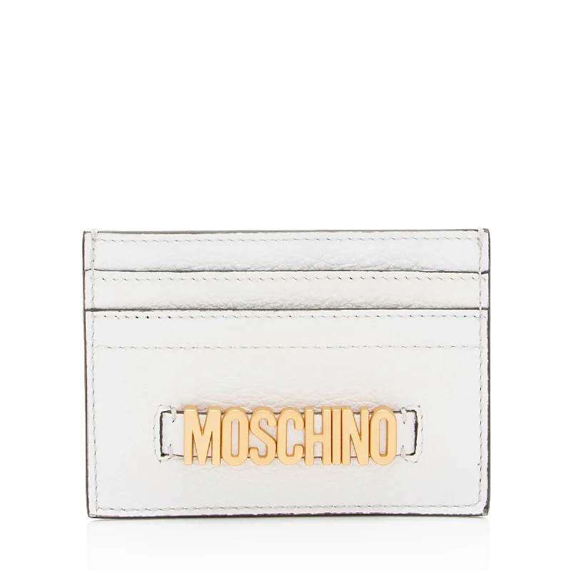 Keychains with engraved designs-Moschino Pebbled Leather Logo Card Holder