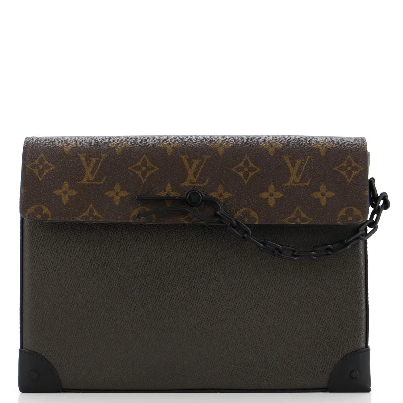 Wallets for city tones-Pochette Voyage Steamer Leather and Monogram Canvas