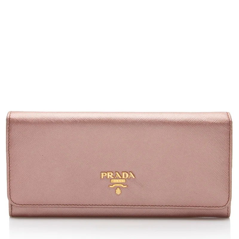 Wallets with easy slots-Prada Metallic Saffiano Continental Wallet