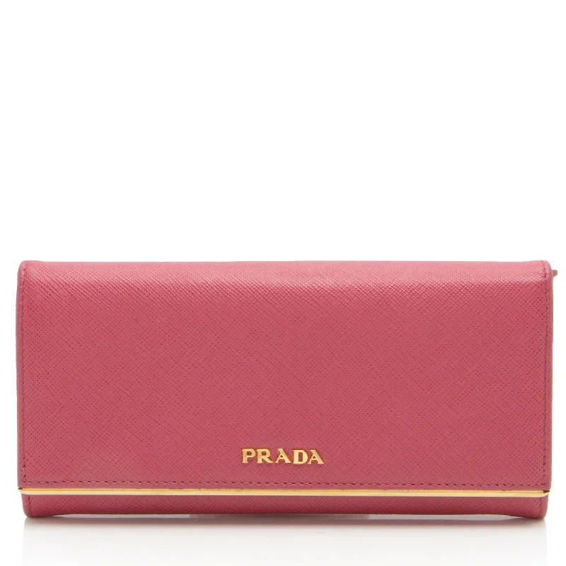 Keychains with sleek finishes-Prada Saffiano Metal Bar Continental Wallet