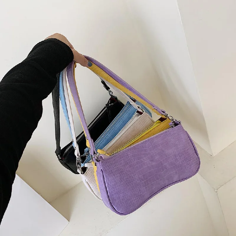 Wallets with snap flaps-Retro Alligator Pattern Women Shoulder Bags PU Leather Casual Trendy Subaxillary Bags Bolsa Mujer 2020 New Designer Schoudertas