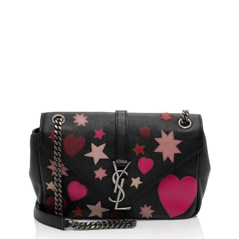 Wallets for small essentials-Saint Laurent Calfskin Heart Patchwork Monogram Chain Wallet