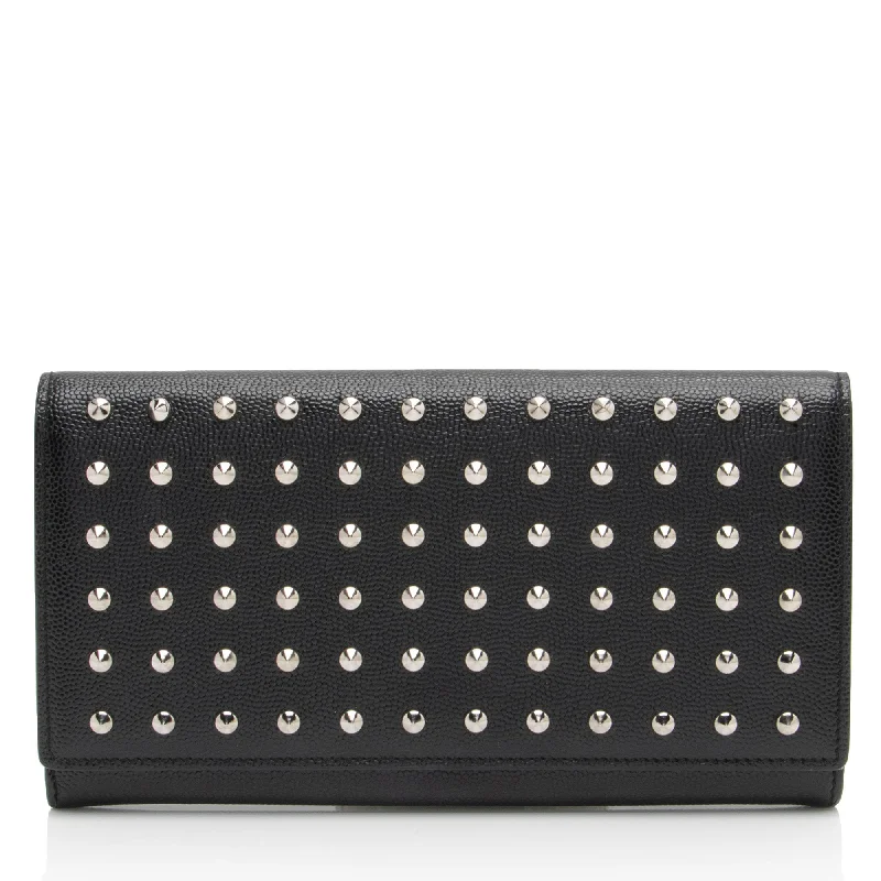 Keychains with engraved initials-Saint Laurent Grain de Poudre Studded Marquage Flap Wallet