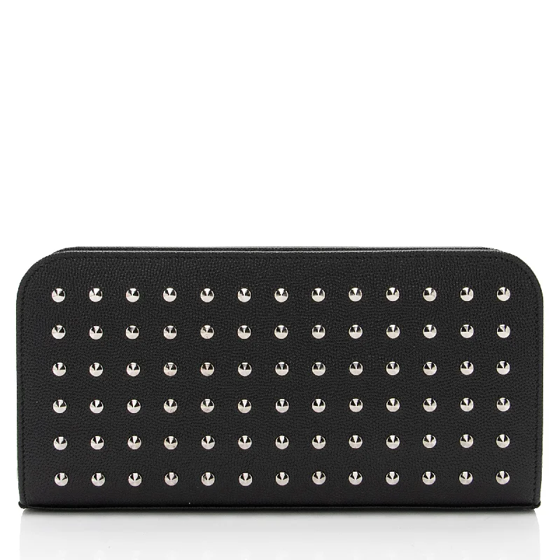 Wallets with hidden slots-Saint Laurent Grain de Poudre Studded Marquage Zip Around Wallet