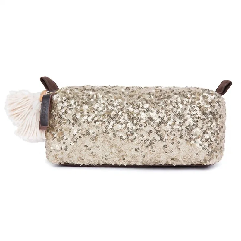 Wallets for business use-Sequin Make-Up Bag In Gold