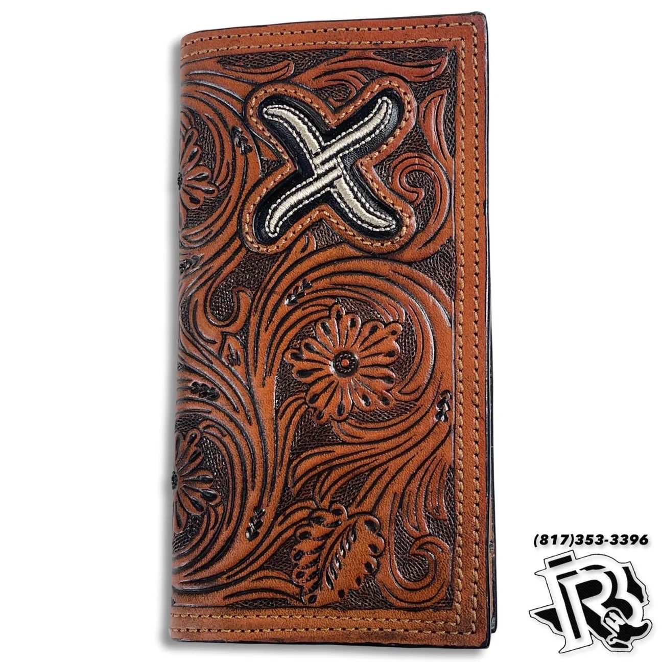 Backpack with strong straps-Twisted X Floral Tooled Rodeo Wallet