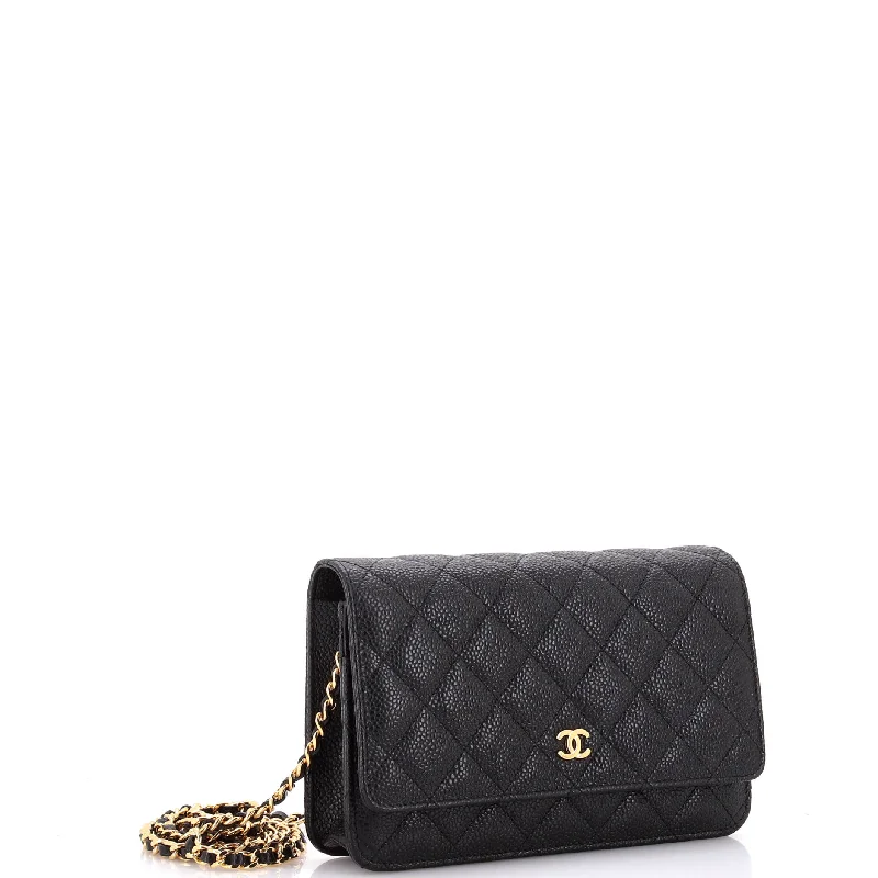 Wallets with bright hues-Wallet on Chain Quilted Caviar