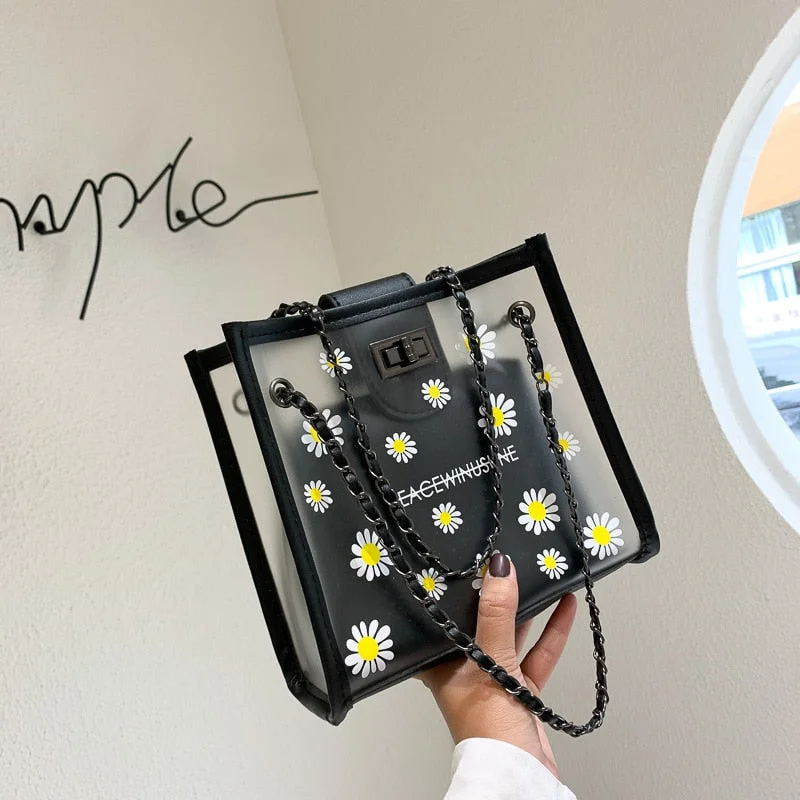 Keychains with glow clips-Women's Daisy Shoulder Bag Women's New Fashion All-match Transparent Jelly Chain Bag