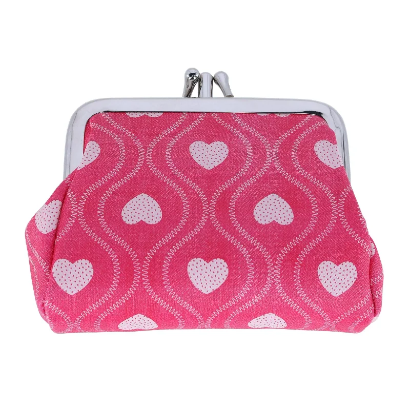 Wallets for card pockets-Women's Swervy Hearts Print Vegan Leather Triple Frame Coin Purse