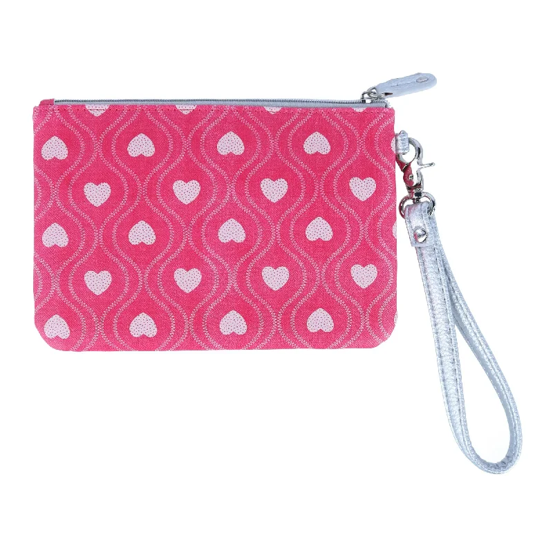 Keychains with vintage tags-Women's Swervy Hearts Print Vegan Leather Wristlet Pouch