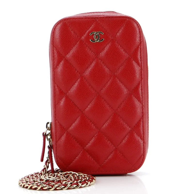 Wallets for student slots-Zip Around Phone Case with Chain Quilted Caviar