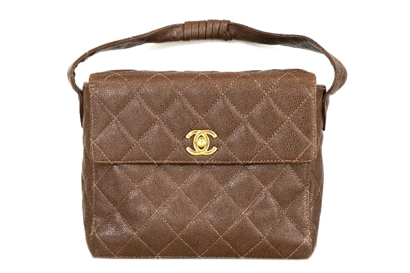 Mini backpack with side zippers-Chanel Vintage Brown Caviar Mini Handle Bag