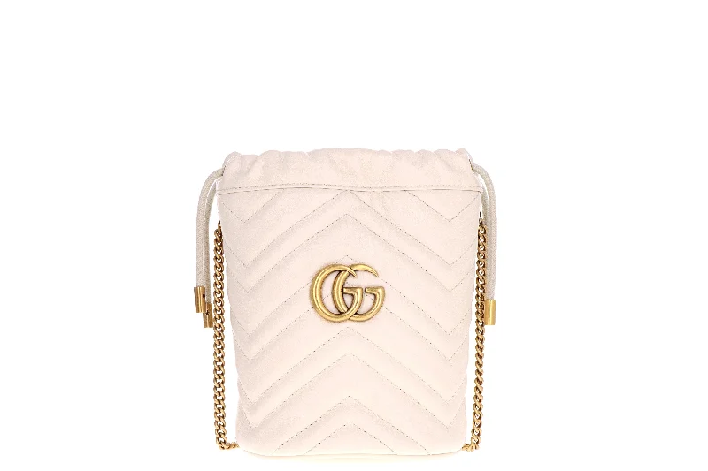 Mini backpack for gym clothes-Gucci GG Marmont Mini Bucket White Leather