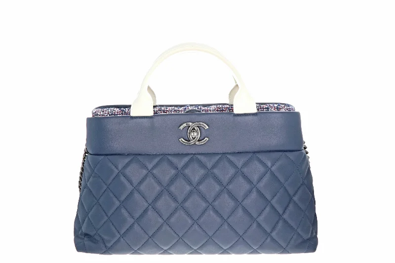 Handbag silk interior-Chanel Blue Matelasse Hand 2Way Should Bag Leather Tweed