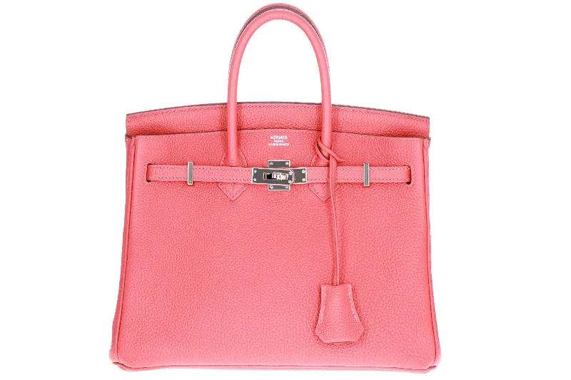 Handbag smart features-Hermes Birkin 25 Bougainvillea Taurillon Clemence Palladium