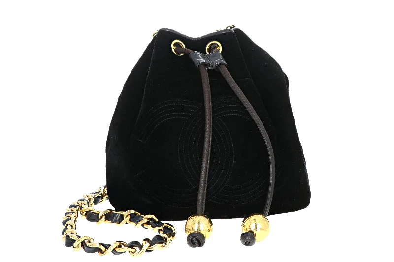 Handbag cotton lining-Vintage Chanel Black Velvet Bucket Bag