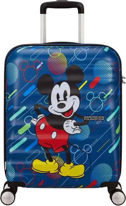 Travel suitcase with straps-American Tourister Disney Wavebreaker Carry-On Spinner Luggage - Mickey Future Pop